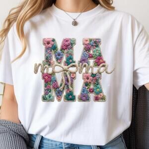 Faux Yarn Crochet Floral Mama Shirt Mother Day Outfit